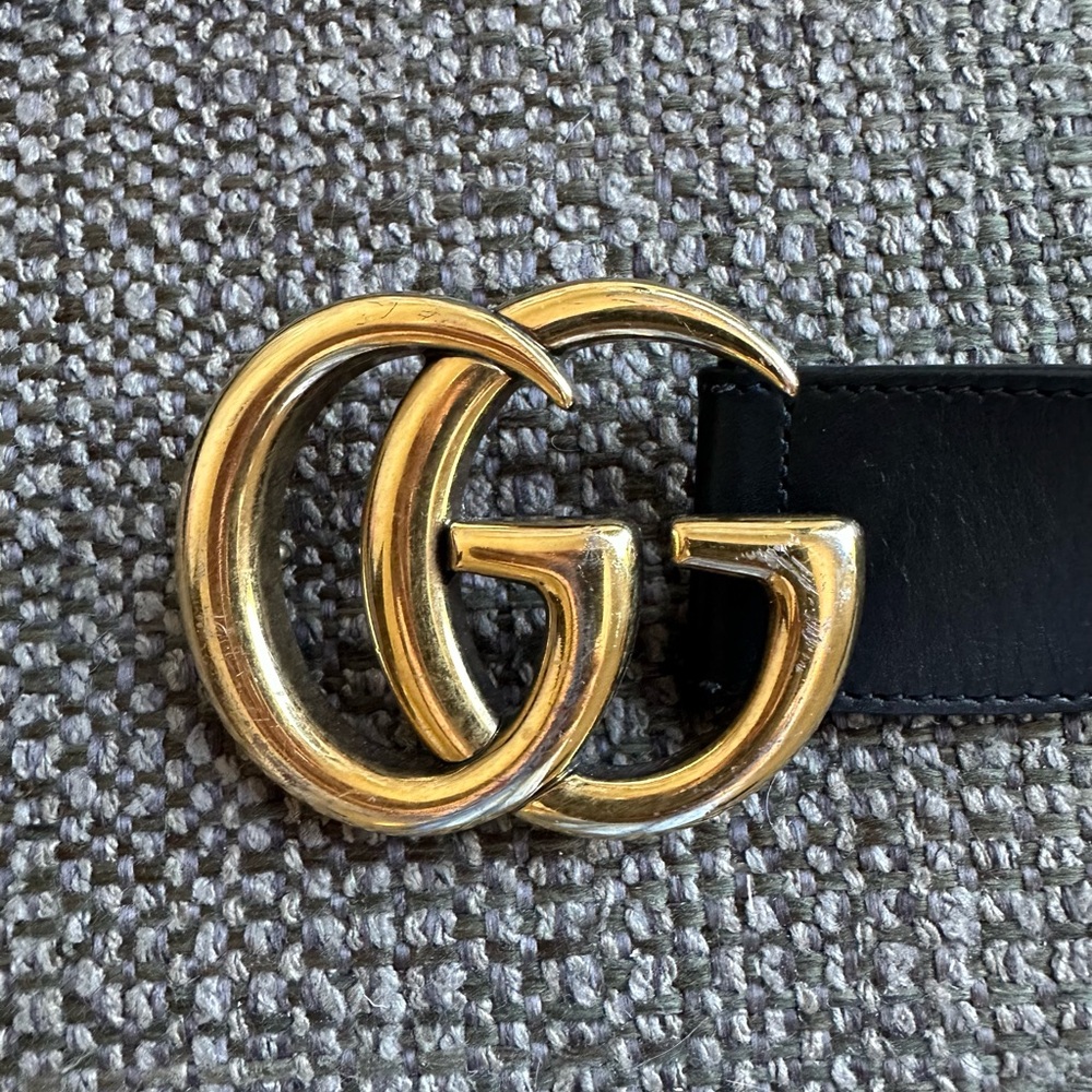 Gucci Black Leather Belt with Gold Buckle